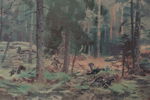 Litografi Lindorm Liljefors jaktmotiv 65x54. M18