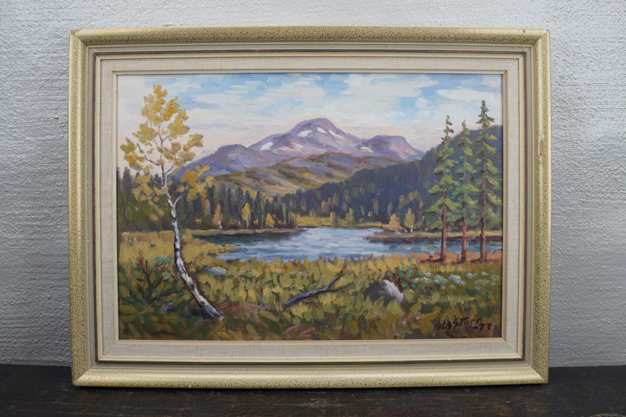 Nils Sture olja på duk signerad (vattendrag/landskap) 64x48cm. M32