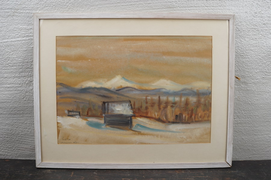 Signerad akvarell (landskap hus) 52x41cm. M41