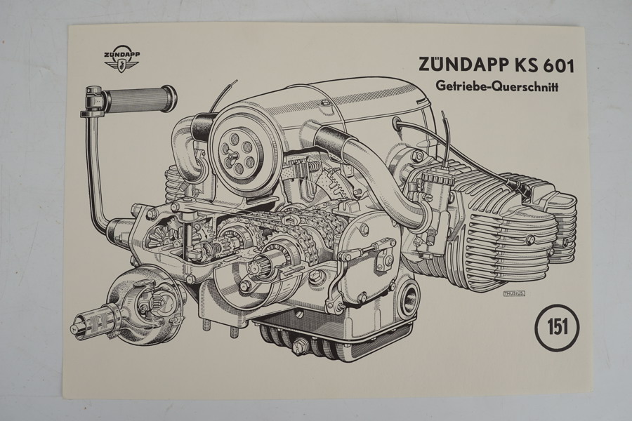 Zundapp KS 601 tvärsnitt växellåda. A454