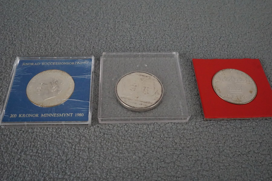 3st Minnesmynt 1975 1976 1980 i silver. A385