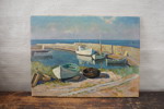 Aage Backhausen signerad olja på duk (hamn) 80x60cm. M27